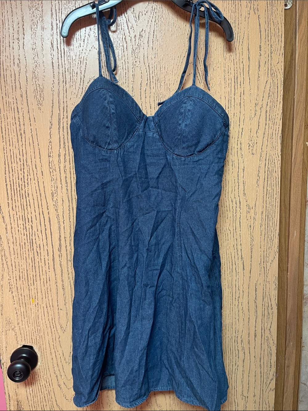 American Eagle Outfitters Denim Bustier Slip Dress in Dark Blue